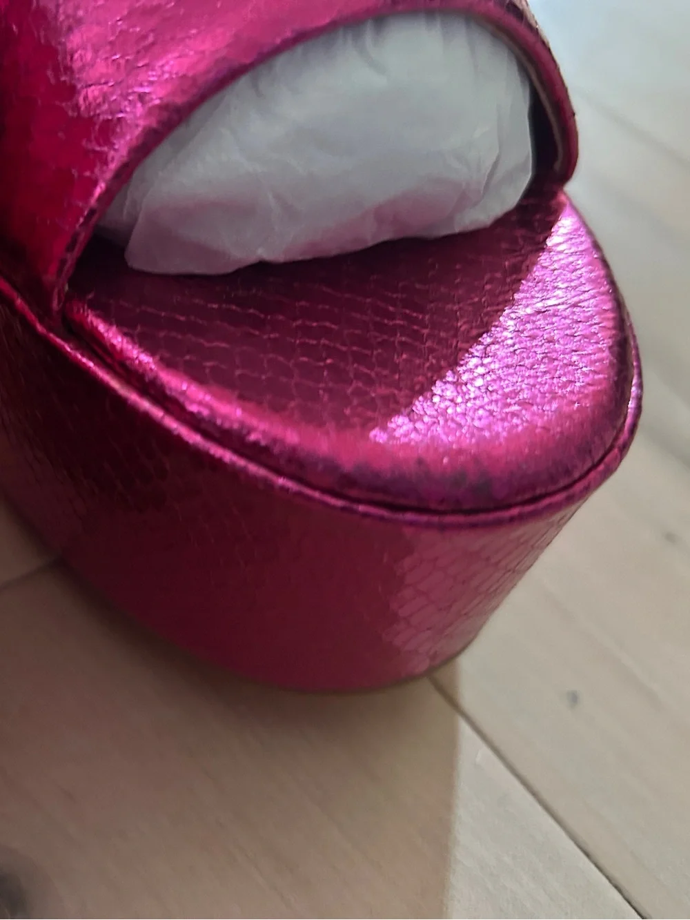 Metallic Pink Tie Ankle Chunky Platform Sandals Size 6